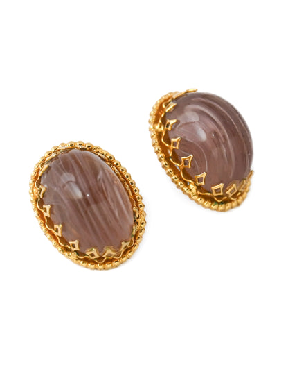 Schreiner Pink Glass Oval Clip Earrings