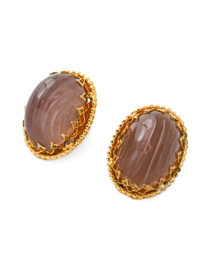 Schreiner Pink Glass Oval Clip Earrings