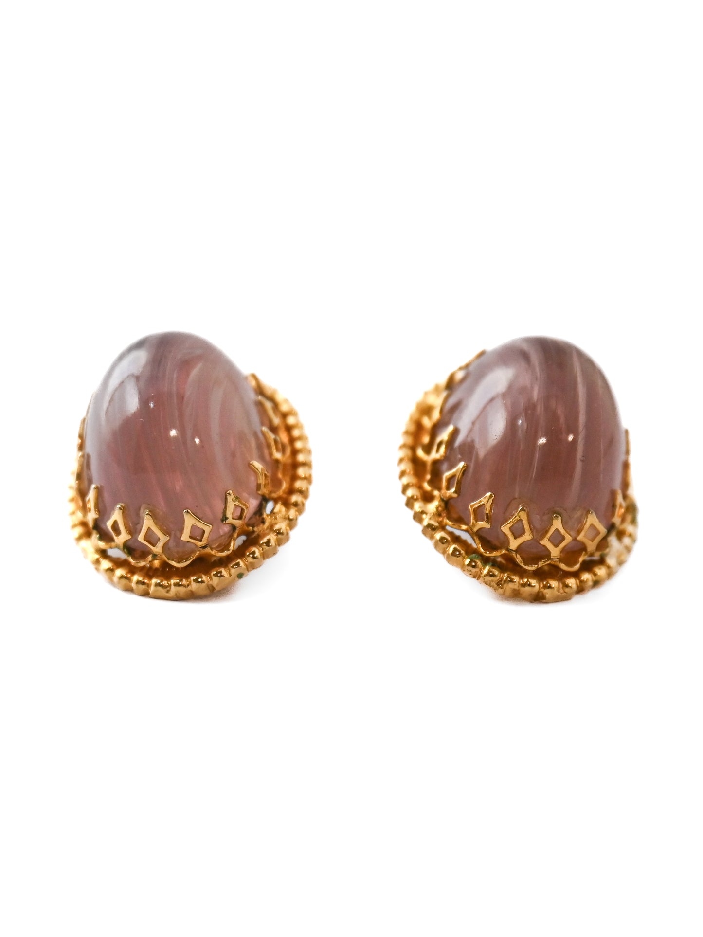 Schreiner Pink Glass Oval Clip Earrings