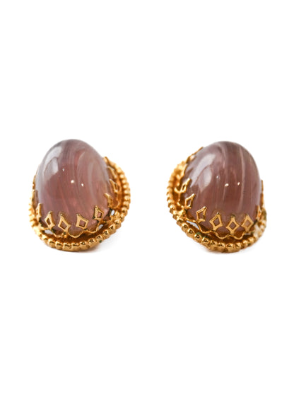 Schreiner Pink Glass Oval Clip Earrings