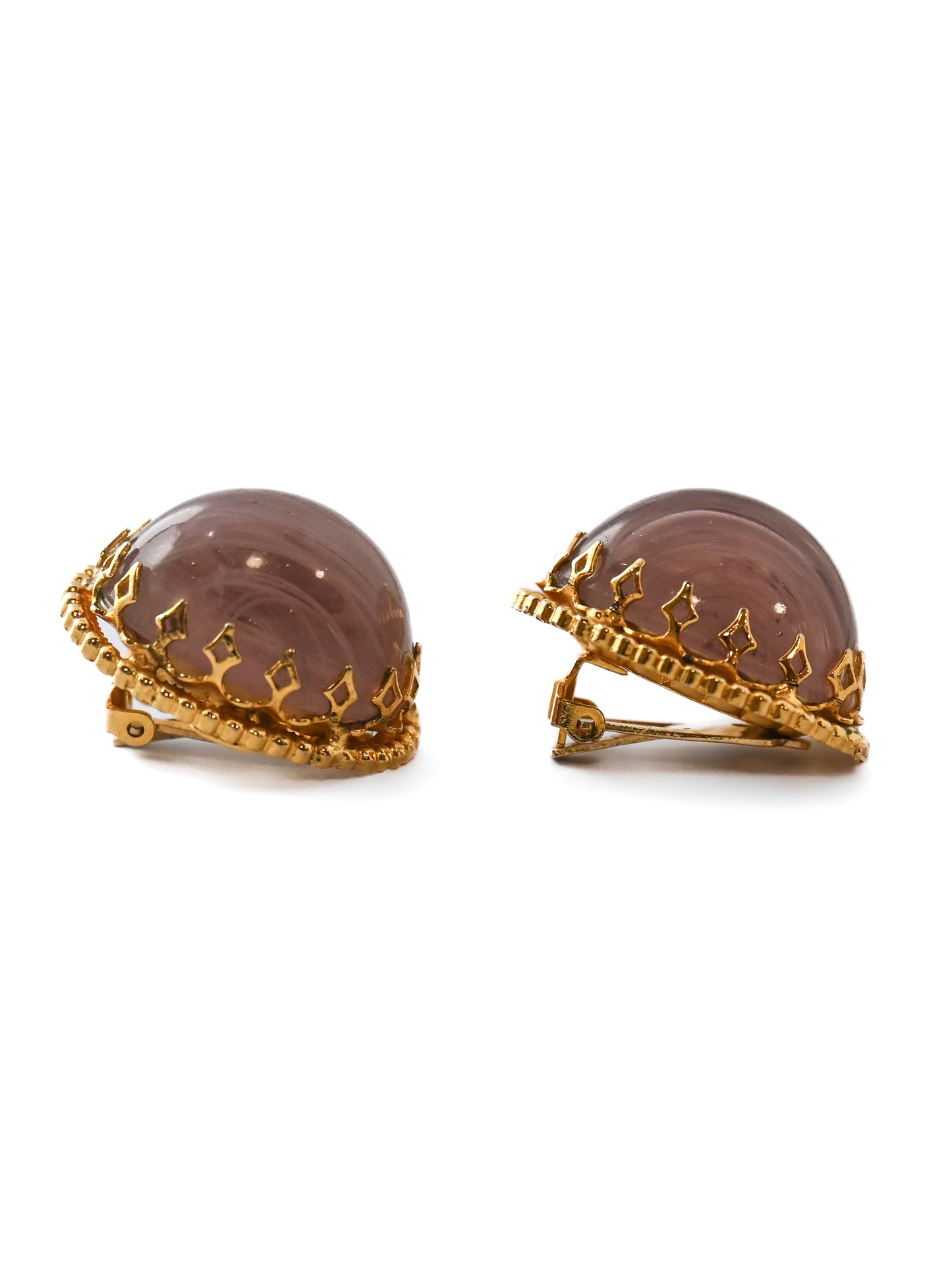 Schreiner Pink Glass Oval Clip Earrings