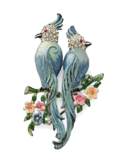 Coro Book Piece Blue Parrot Bird Duette Fur Clip Brooch