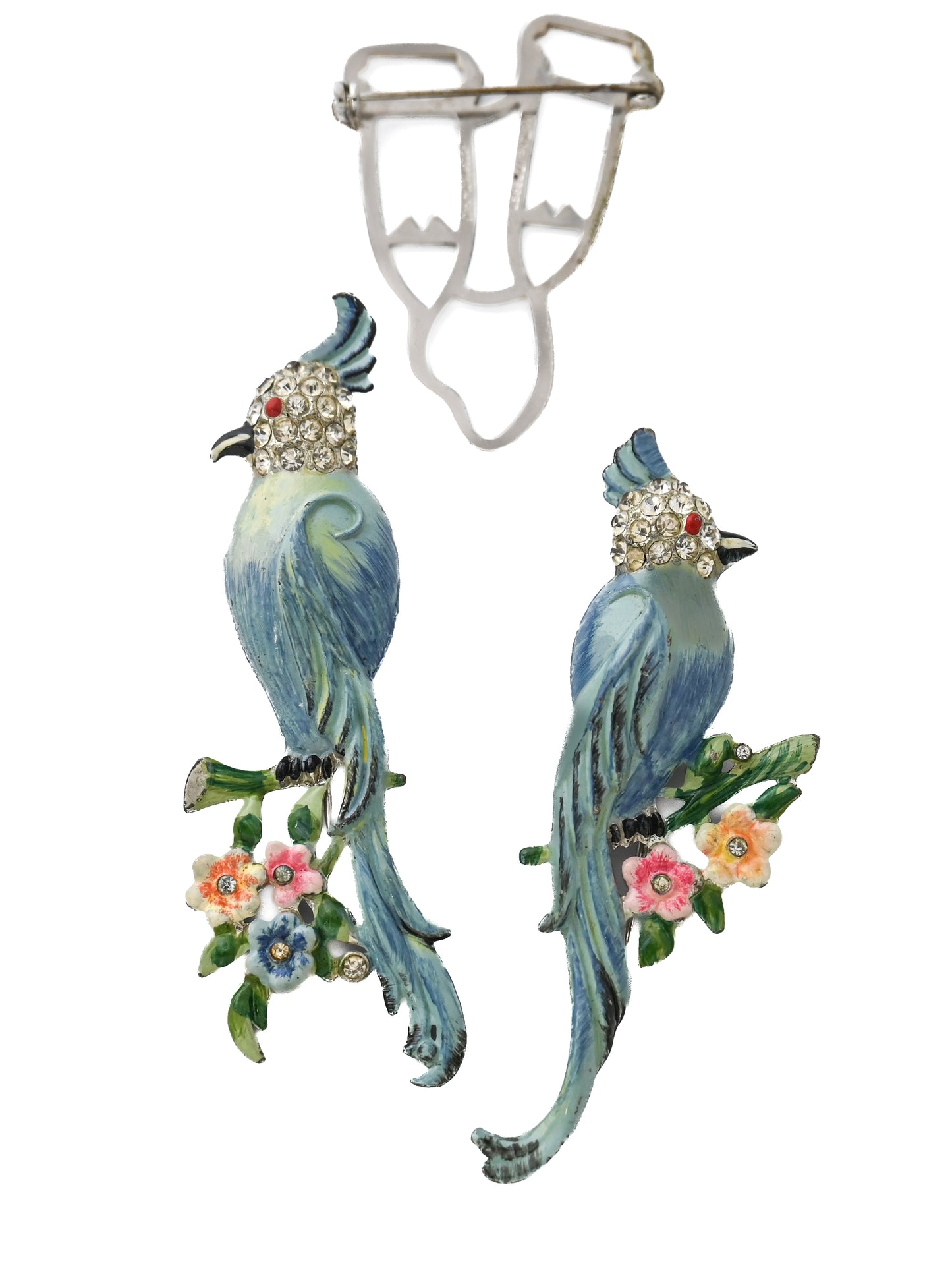 Coro Book Piece Blue Parrot Bird Duette Fur Clip Brooch