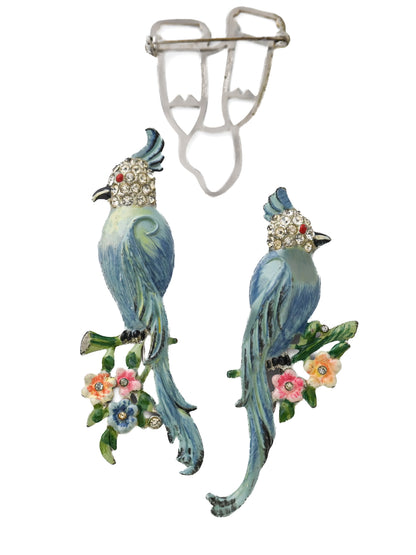 Coro Book Piece Blue Parrot Bird Duette Fur Clip Brooch