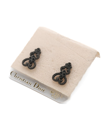 Dior Gothic Black Rhinestone 14k Gold Post Earrings