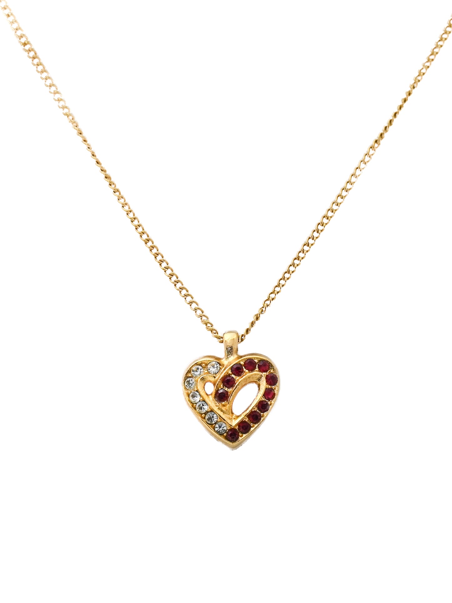 Dior Heart Clear Red Rhinestone Chain Necklace