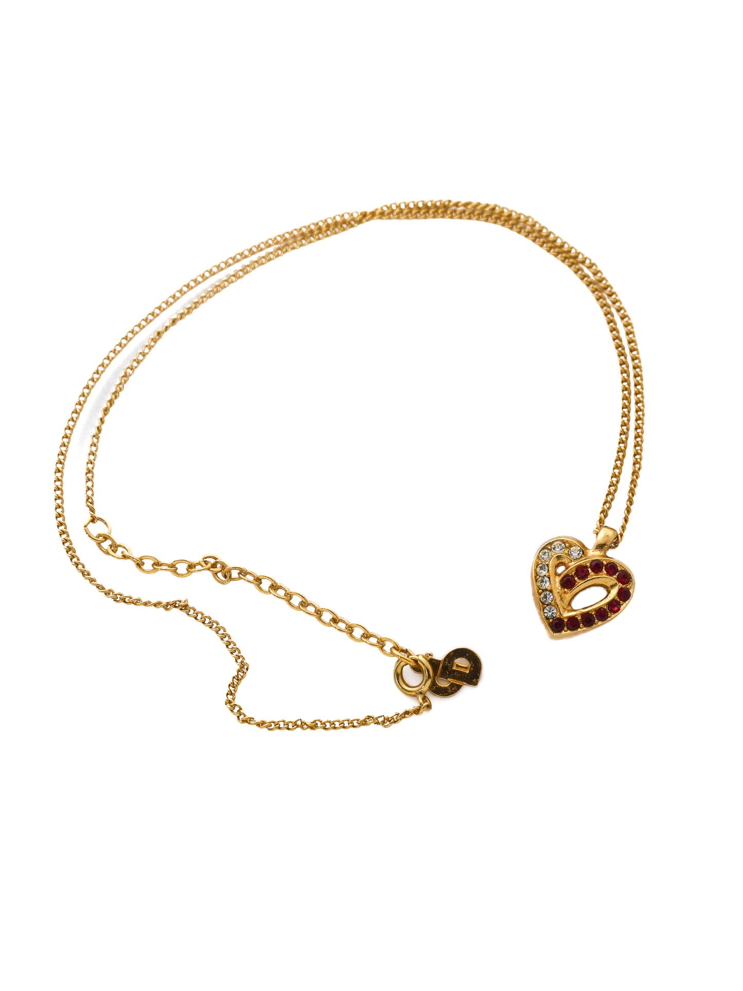 Dior Heart Clear Red Rhinestone Chain Necklace