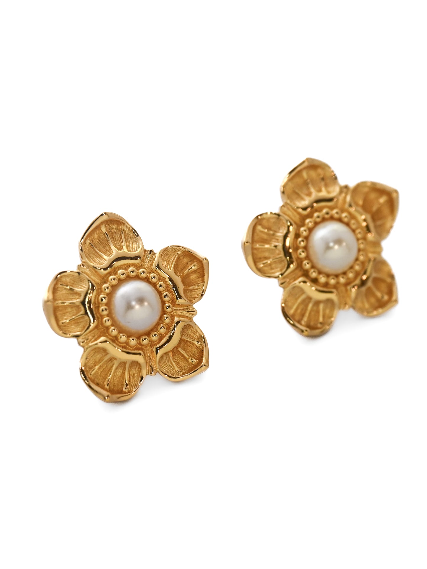 Dior Sakura Flower Pearl 14k Gold Post Earrings