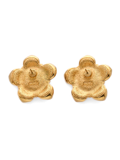 Dior Sakura Flower Pearl 14k Gold Post Earrings