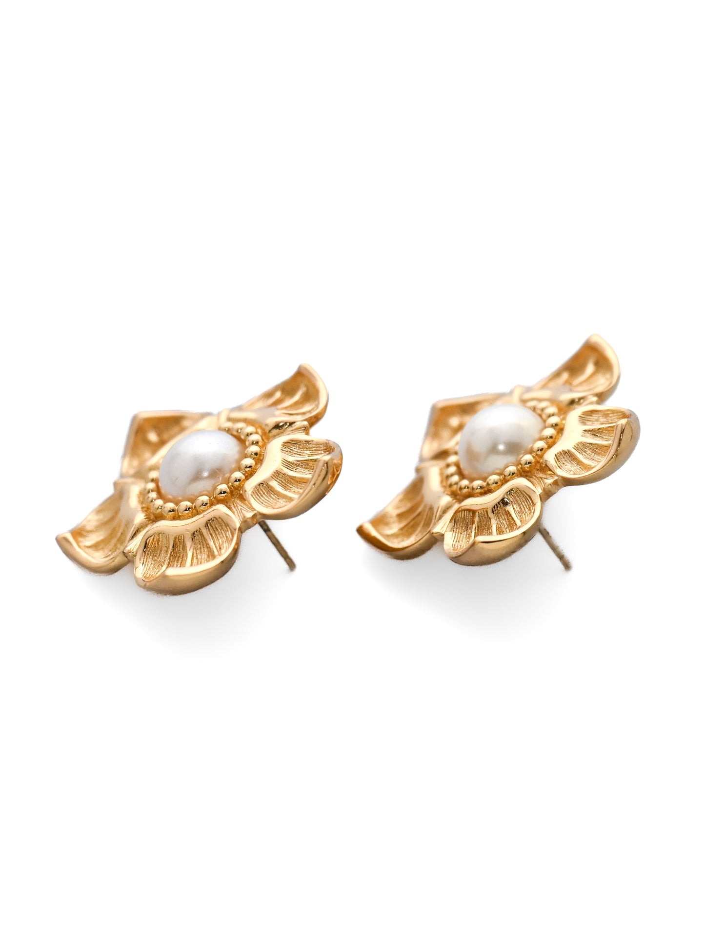 Dior Sakura Flower Pearl 14k Gold Post Earrings