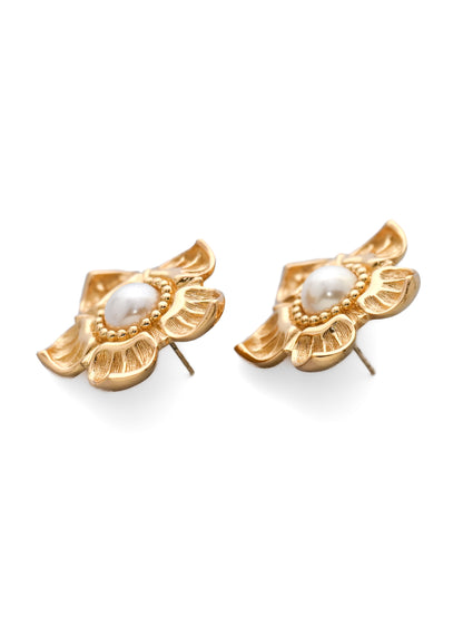 Dior Sakura Flower Pearl 14k Gold Post Earrings