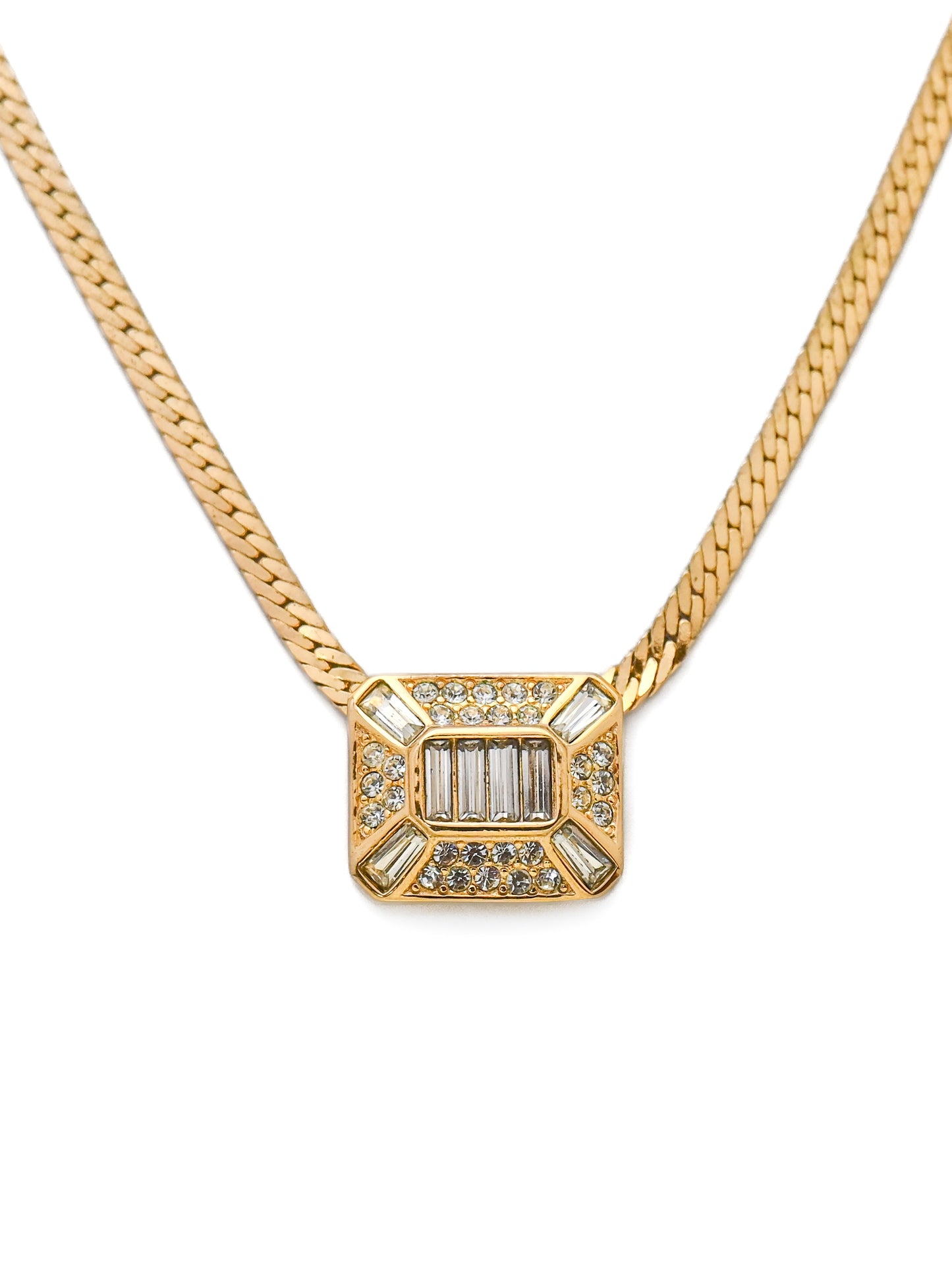 Dior Baguette Rhinestone Herringbone Chain Necklace