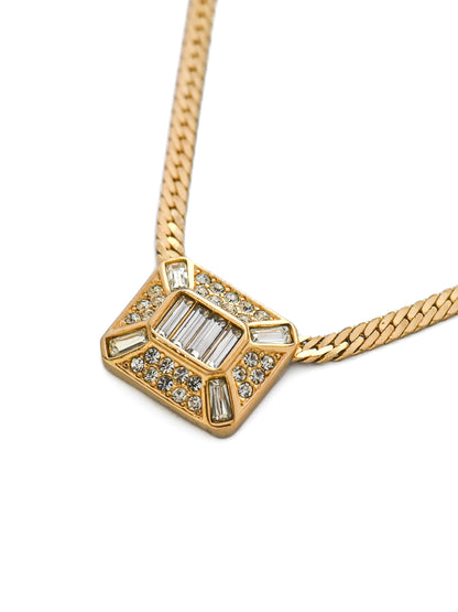 Dior Baguette Rhinestone Herringbone Chain Necklace