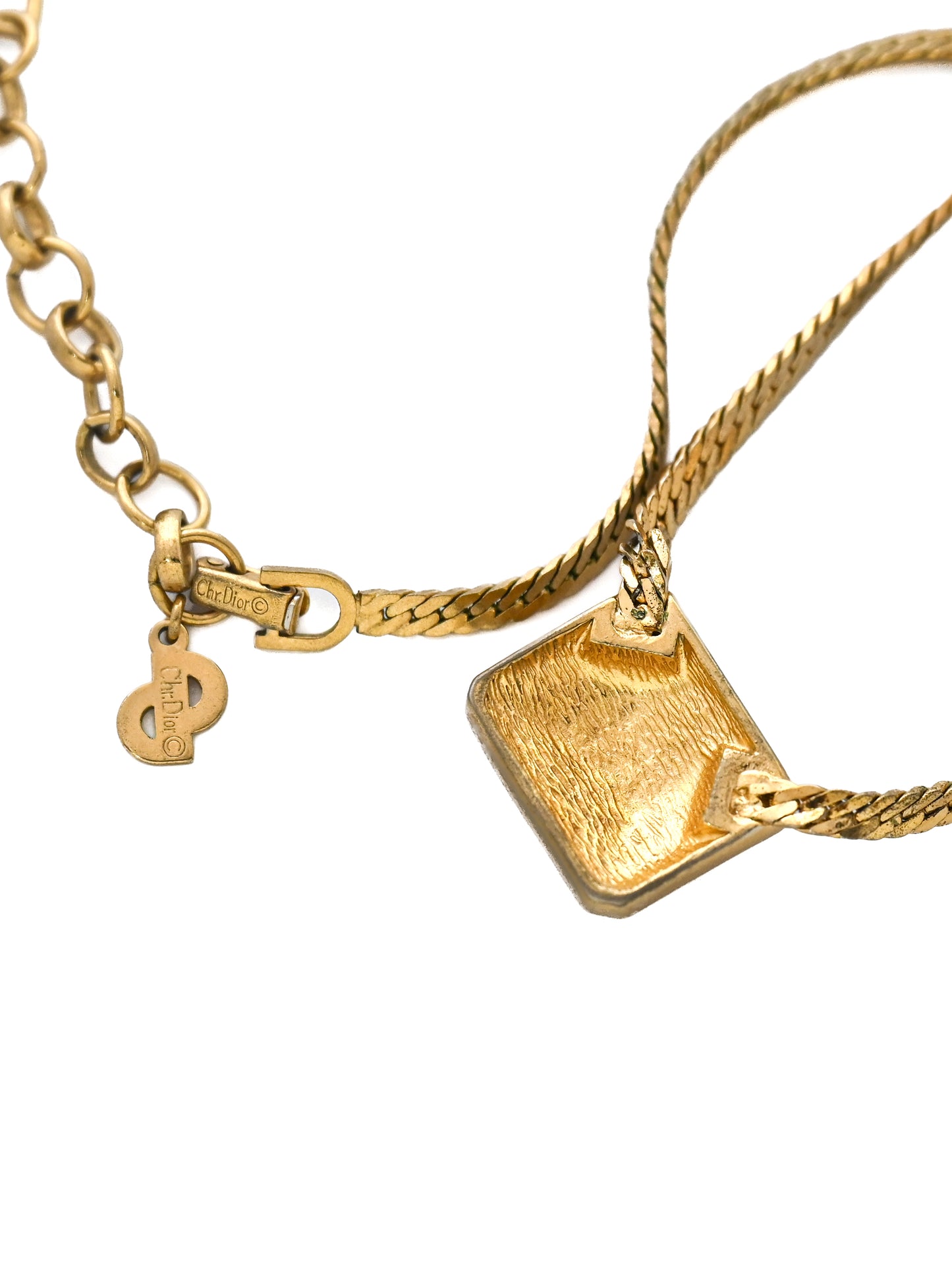 Dior Baguette Rhinestone Herringbone Chain Necklace