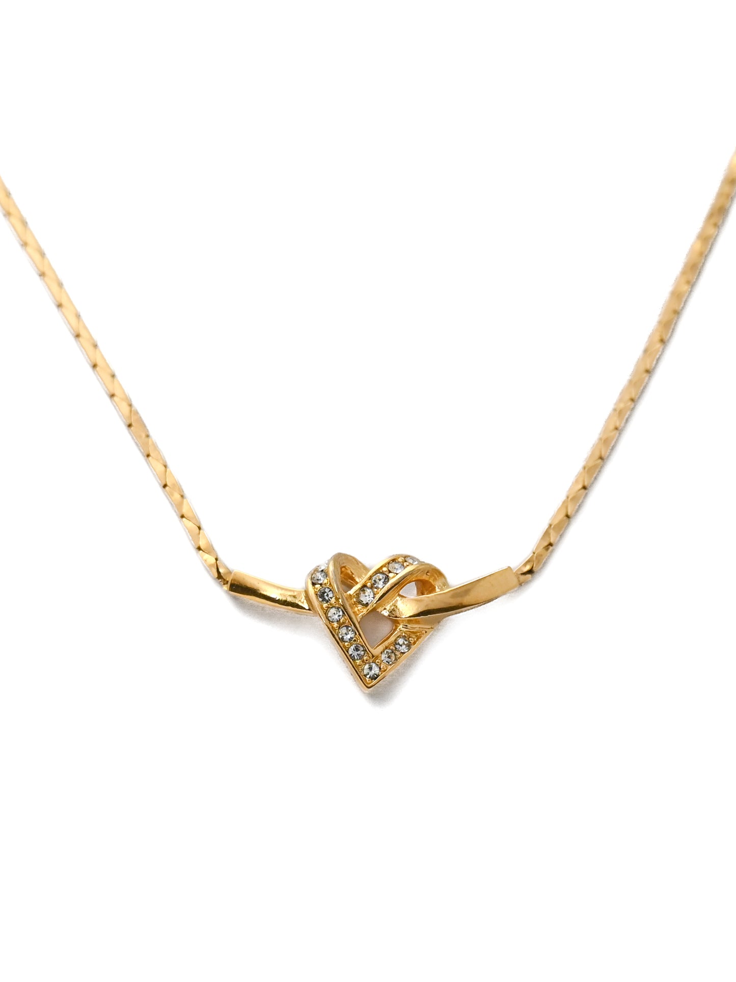 Dior Folded Heart Rhinestone Chain Necklace
