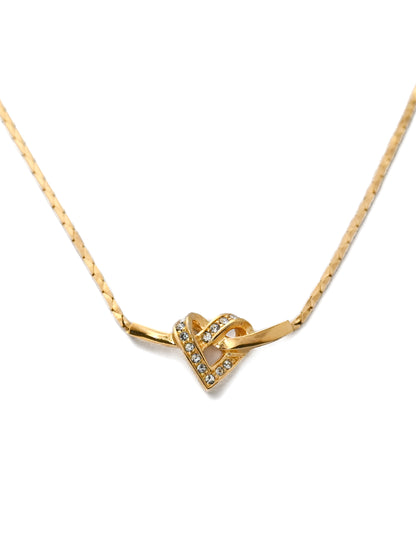 Dior Folded Heart Rhinestone Chain Necklace