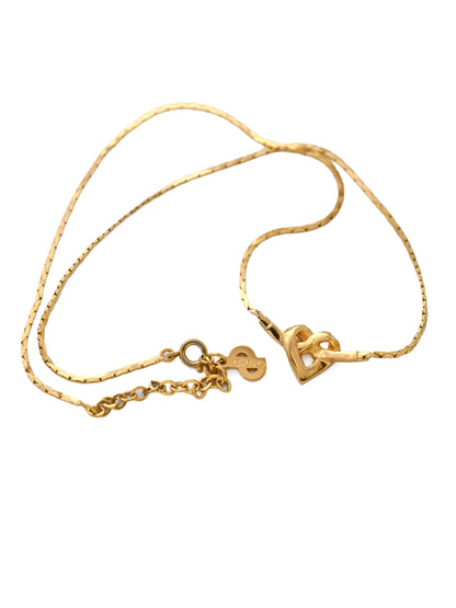 Dior Folded Heart Rhinestone Chain Necklace