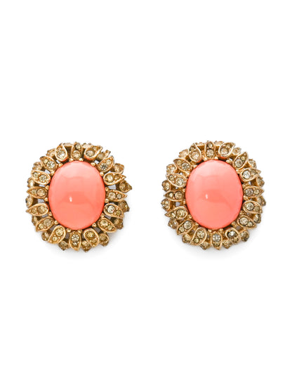 Ciner Faux Coral Oval Clip Earrings