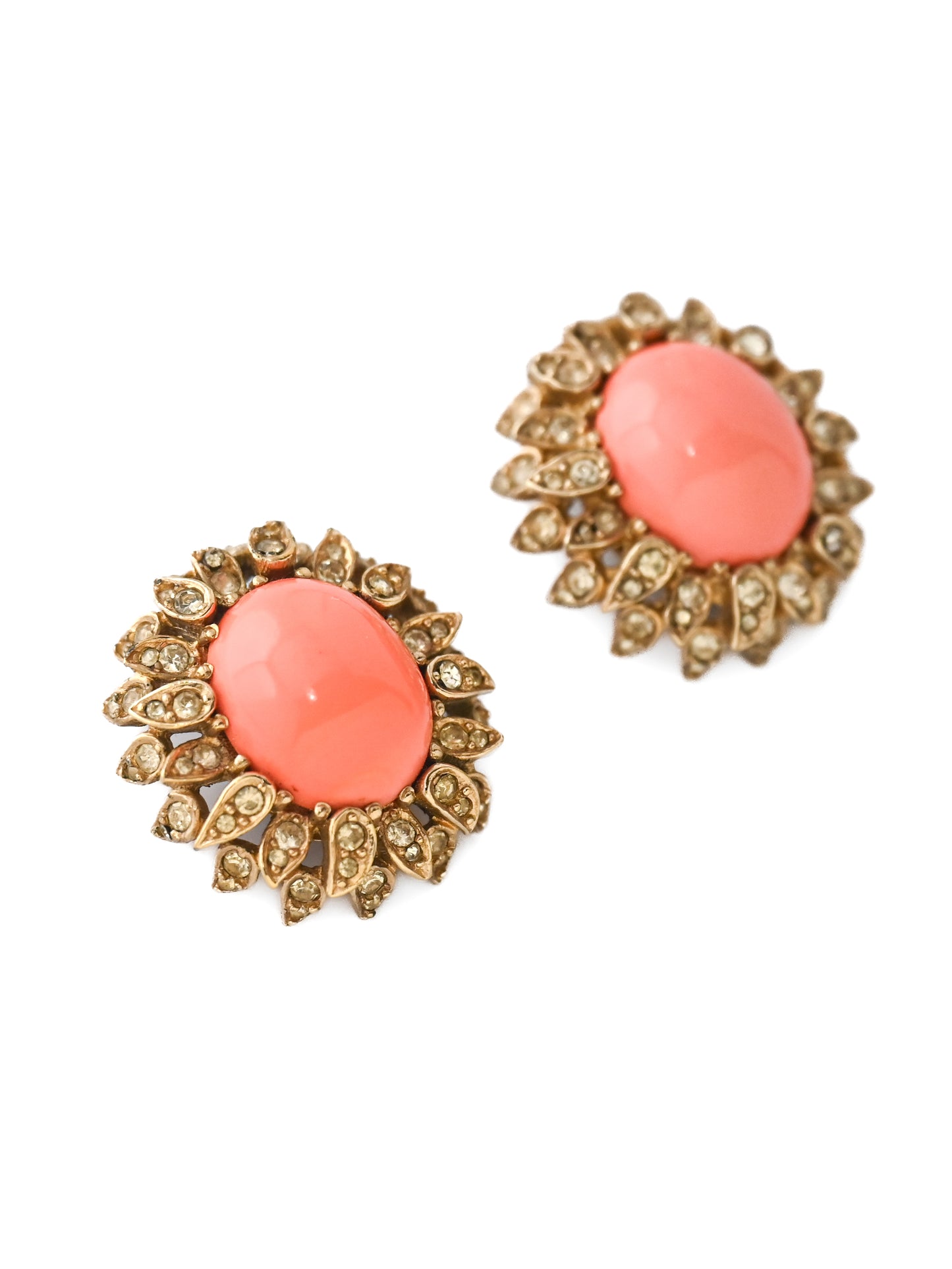 Ciner Faux Coral Oval Clip Earrings