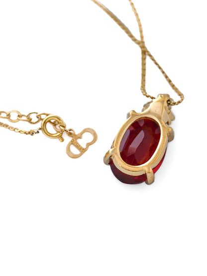Dior Oval Red Glass Chain Necklace