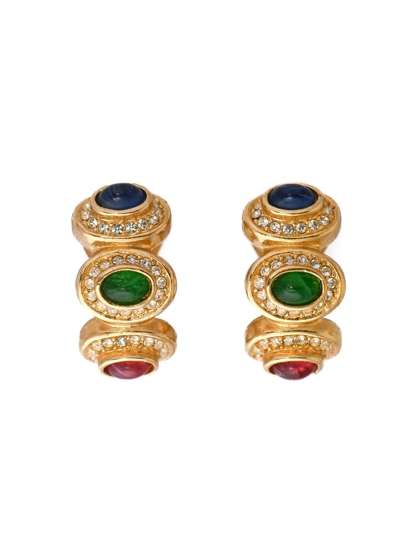 Dior Glass Cabochon Hoop Clip Earrings