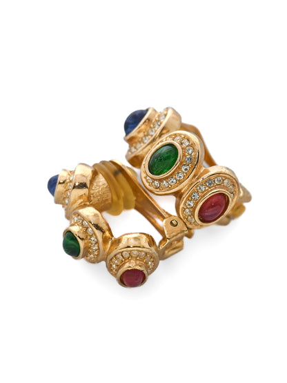 Dior Glass Cabochon Hoop Clip Earrings