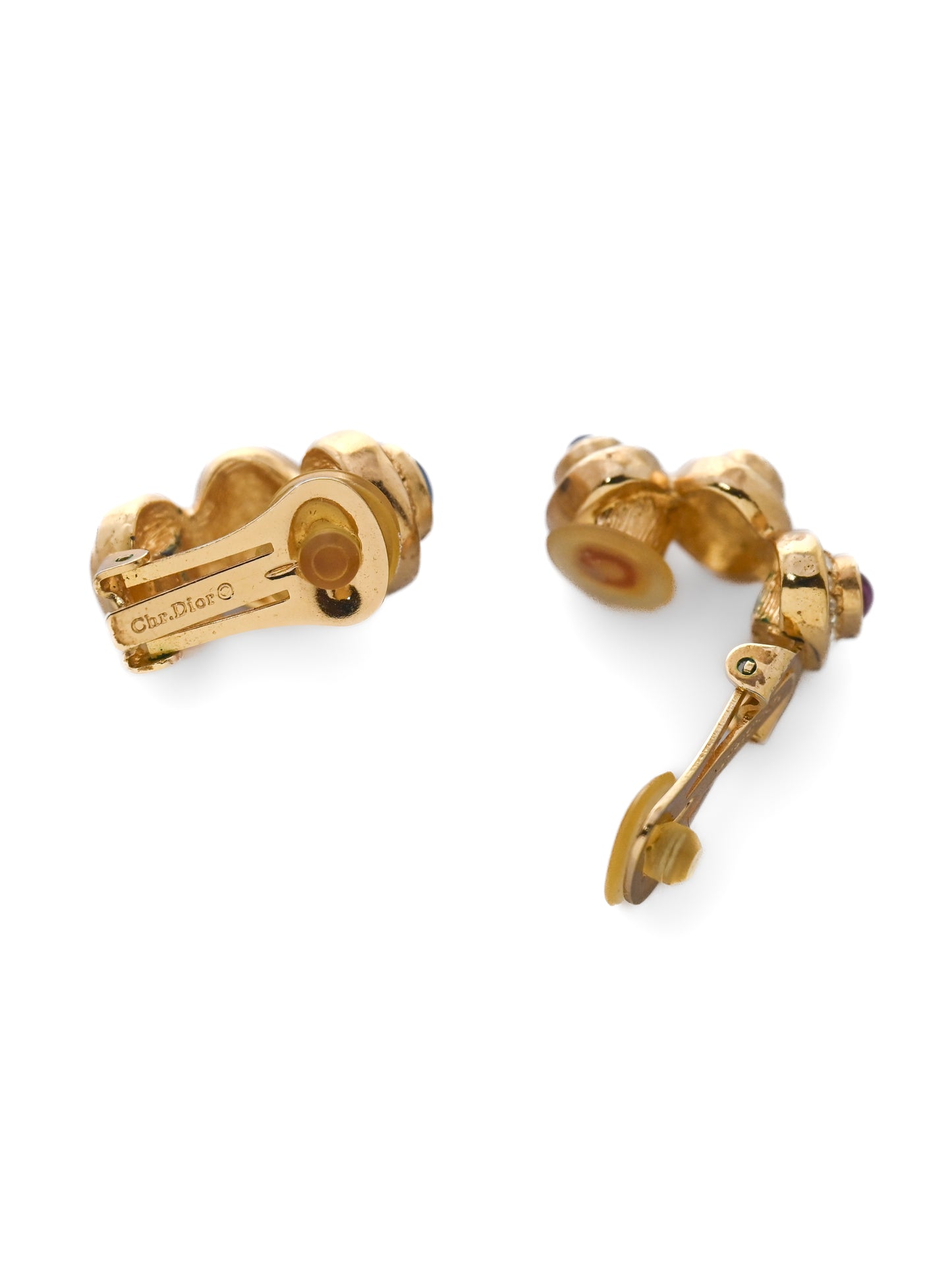 Dior Glass Cabochon Hoop Clip Earrings