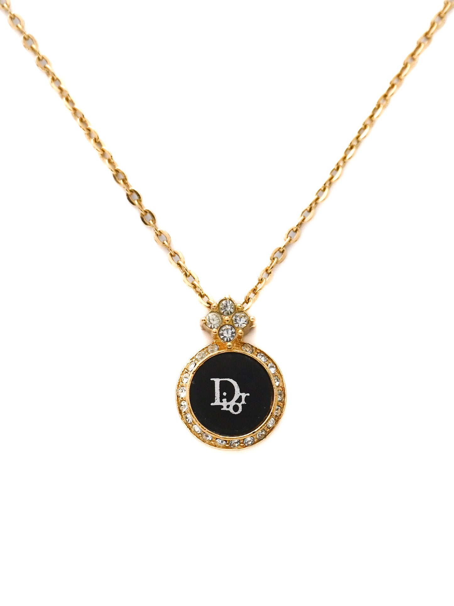 Dior Logo Black Medallion Chain Necklace