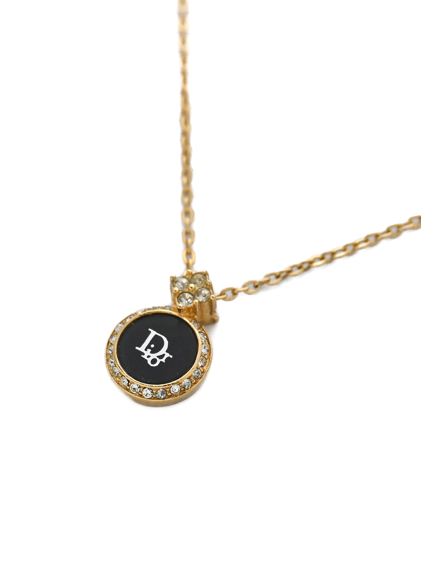 Dior Logo Black Medallion Chain Necklace