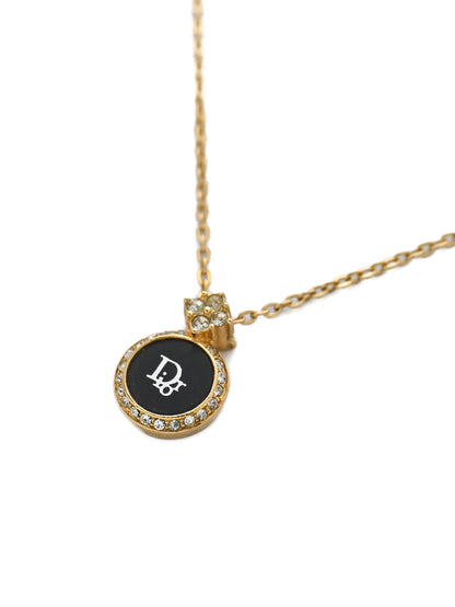 Dior Logo Black Medallion Chain Necklace