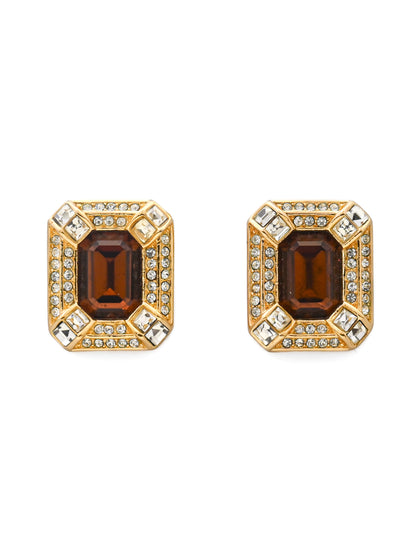 Dior Brown Glass Rectangular Clip Earrings