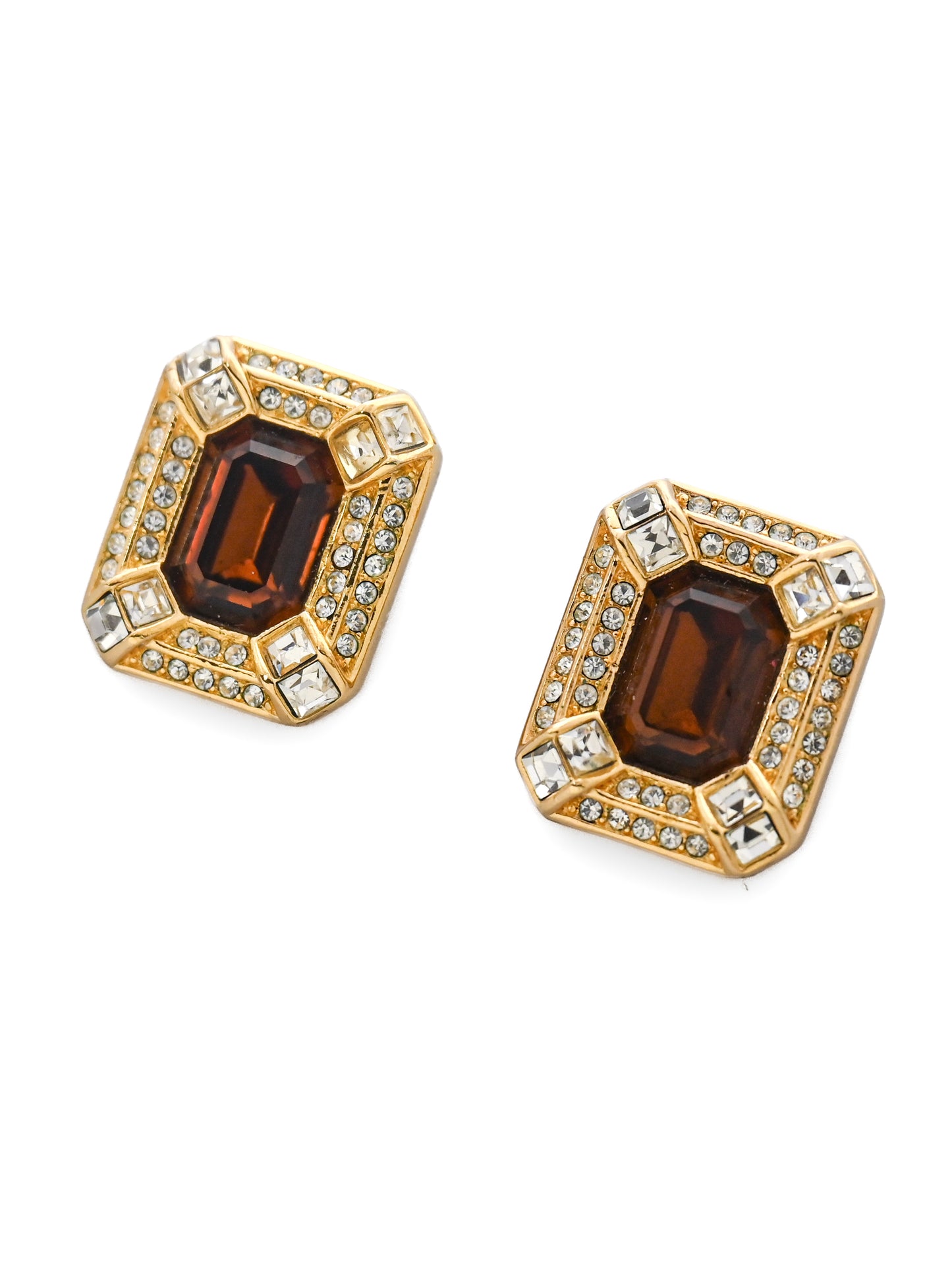 Dior Brown Glass Rectangular Clip Earrings