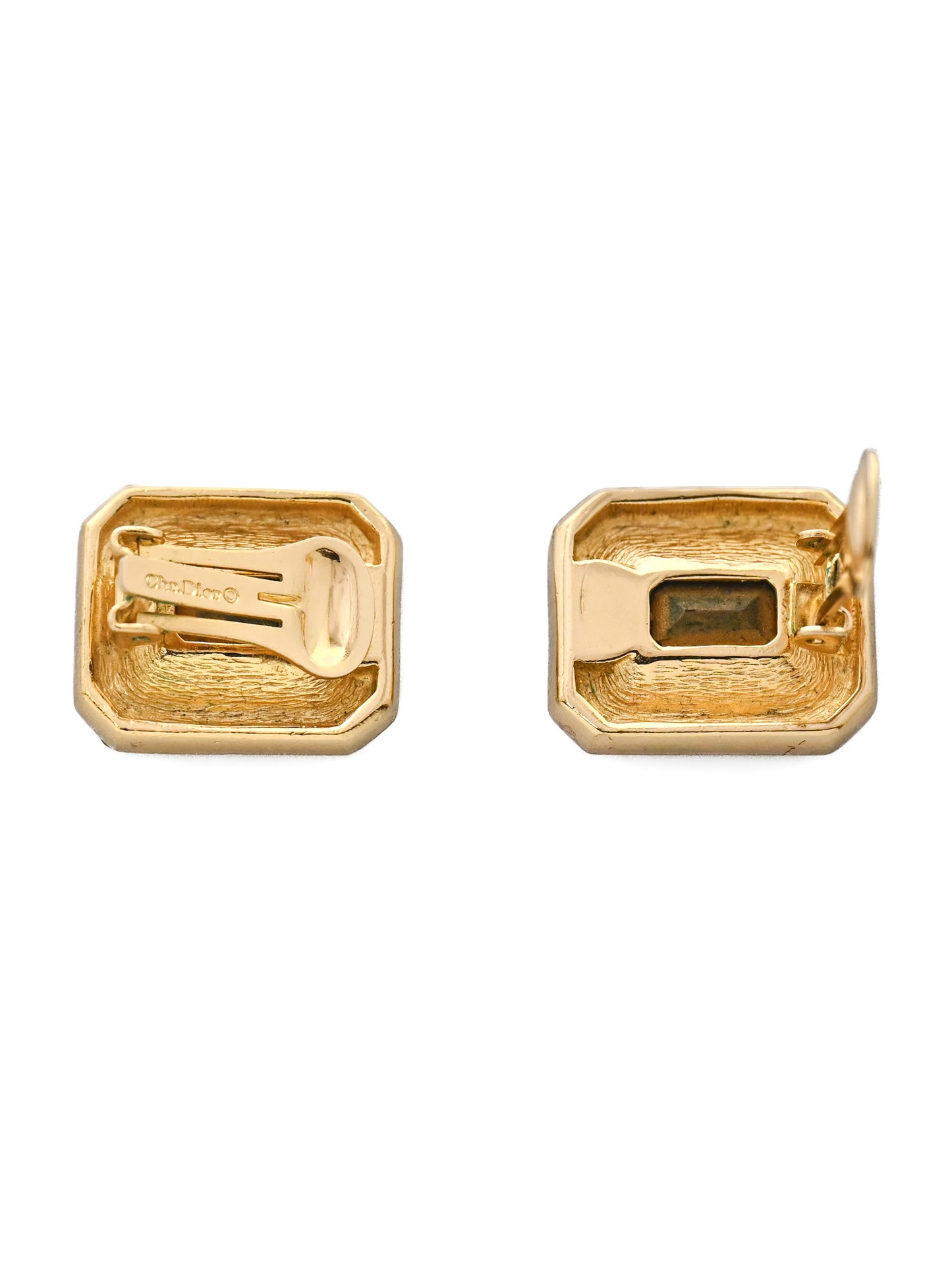 Dior Brown Glass Rectangular Clip Earrings
