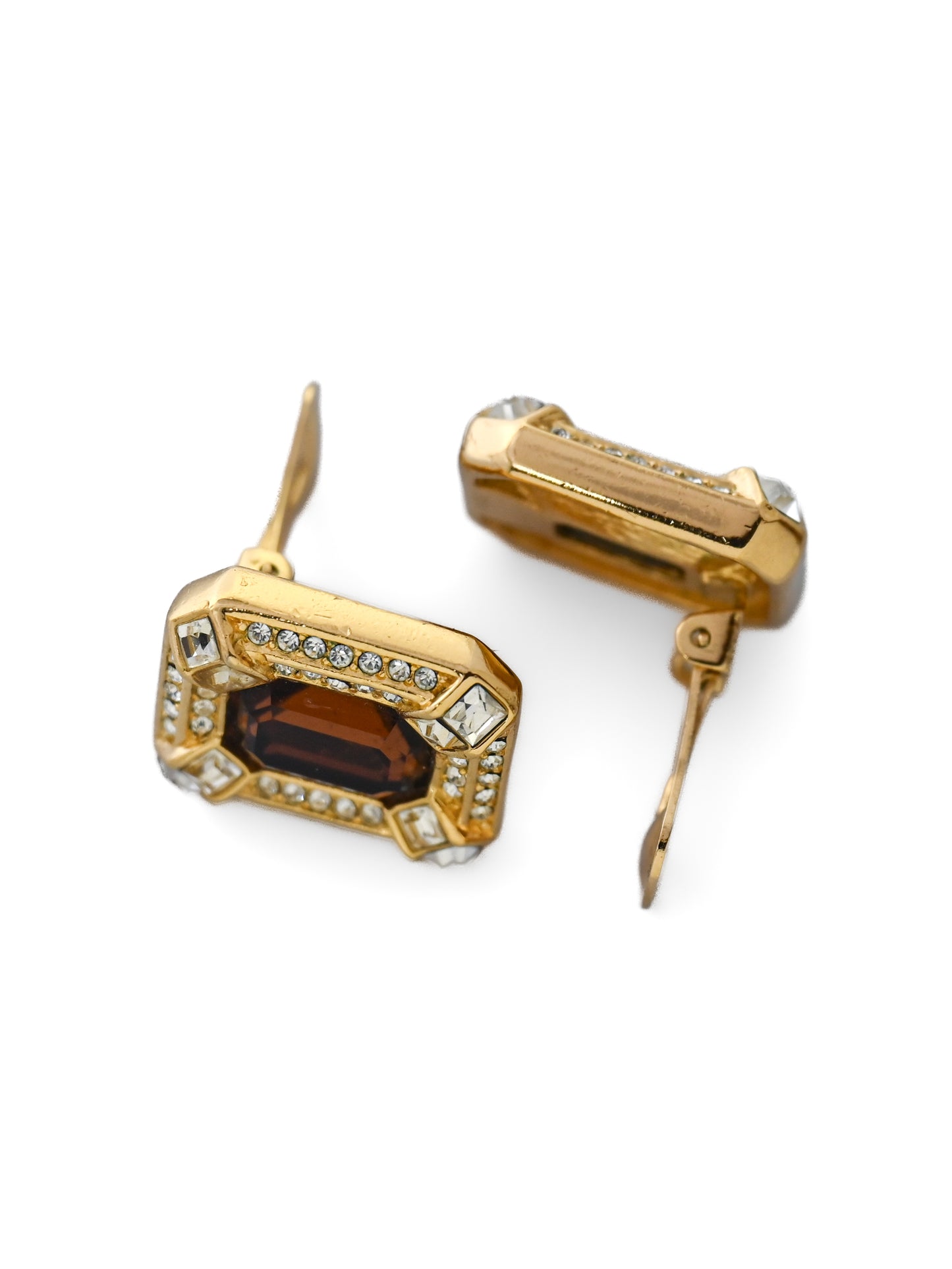 Dior Brown Glass Rectangular Clip Earrings