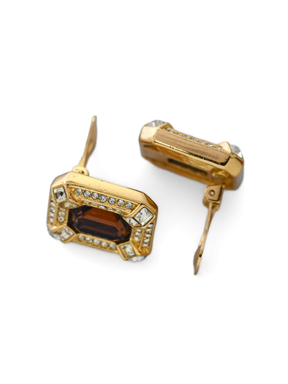 Dior Brown Glass Rectangular Clip Earrings