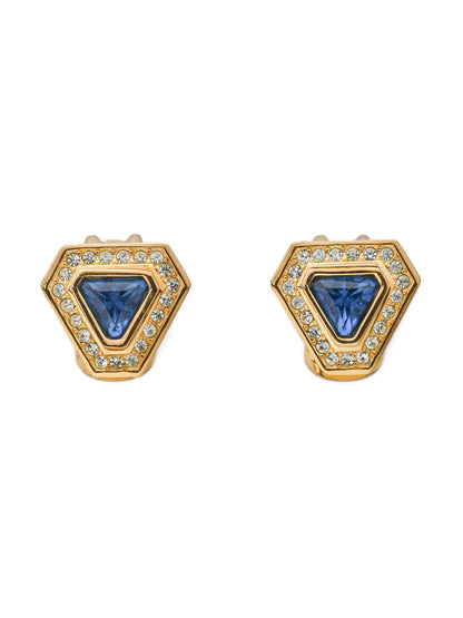 Dior Blue Glass Triangular Clip Earrings