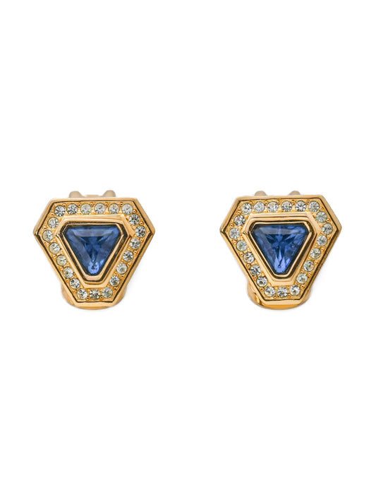 Dior Blue Glass Triangular Clip Earrings
