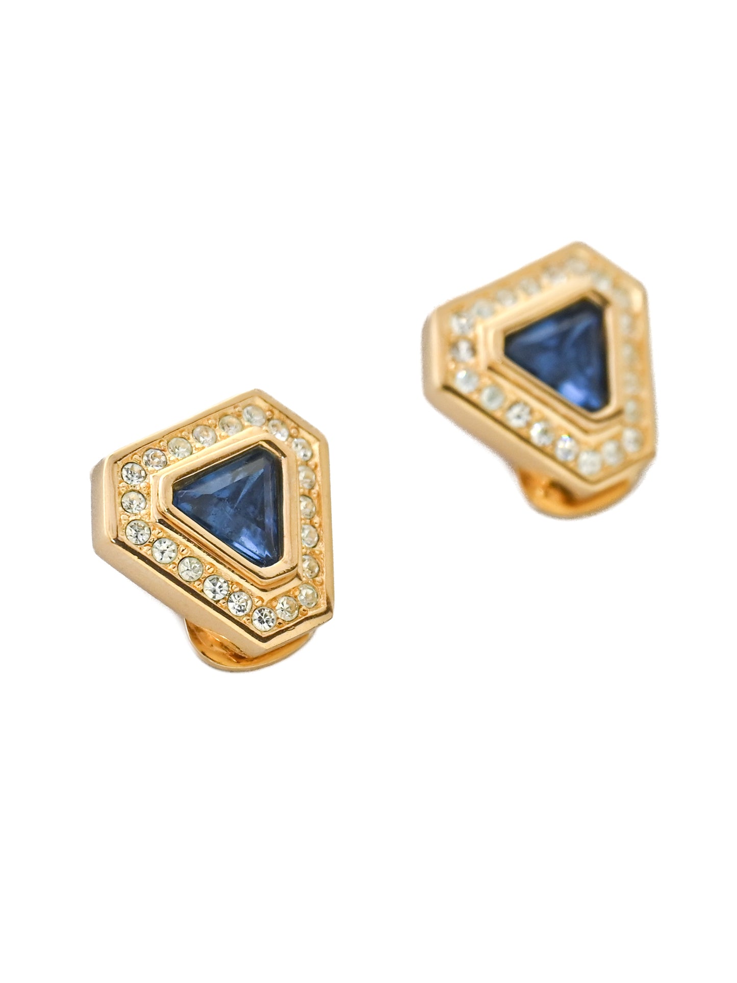 Dior Blue Glass Triangular Clip Earrings
