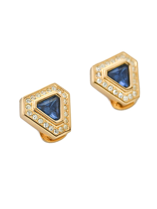 Dior Blue Glass Triangular Clip Earrings