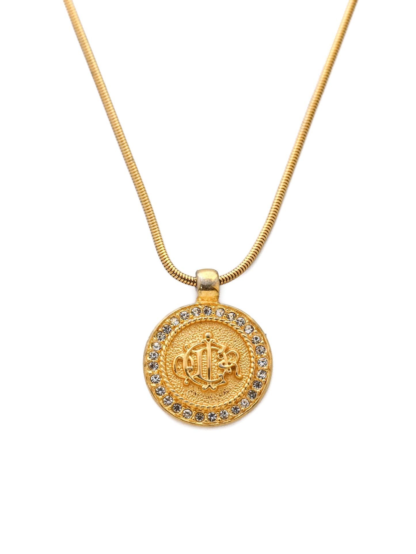 Dior Pumpkin Carriage Monogram Medallion Snake Bone Chain Necklace