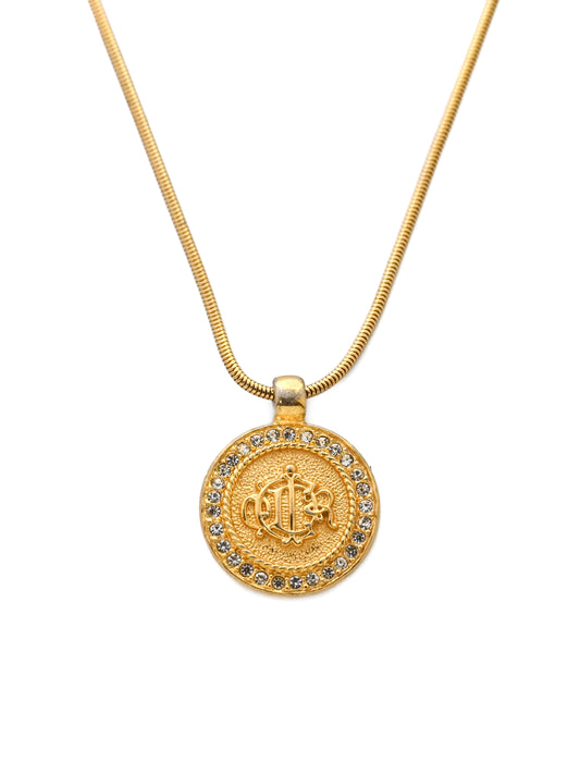 Dior Pumpkin Carriage Monogram Medallion Snake Bone Chain Necklace