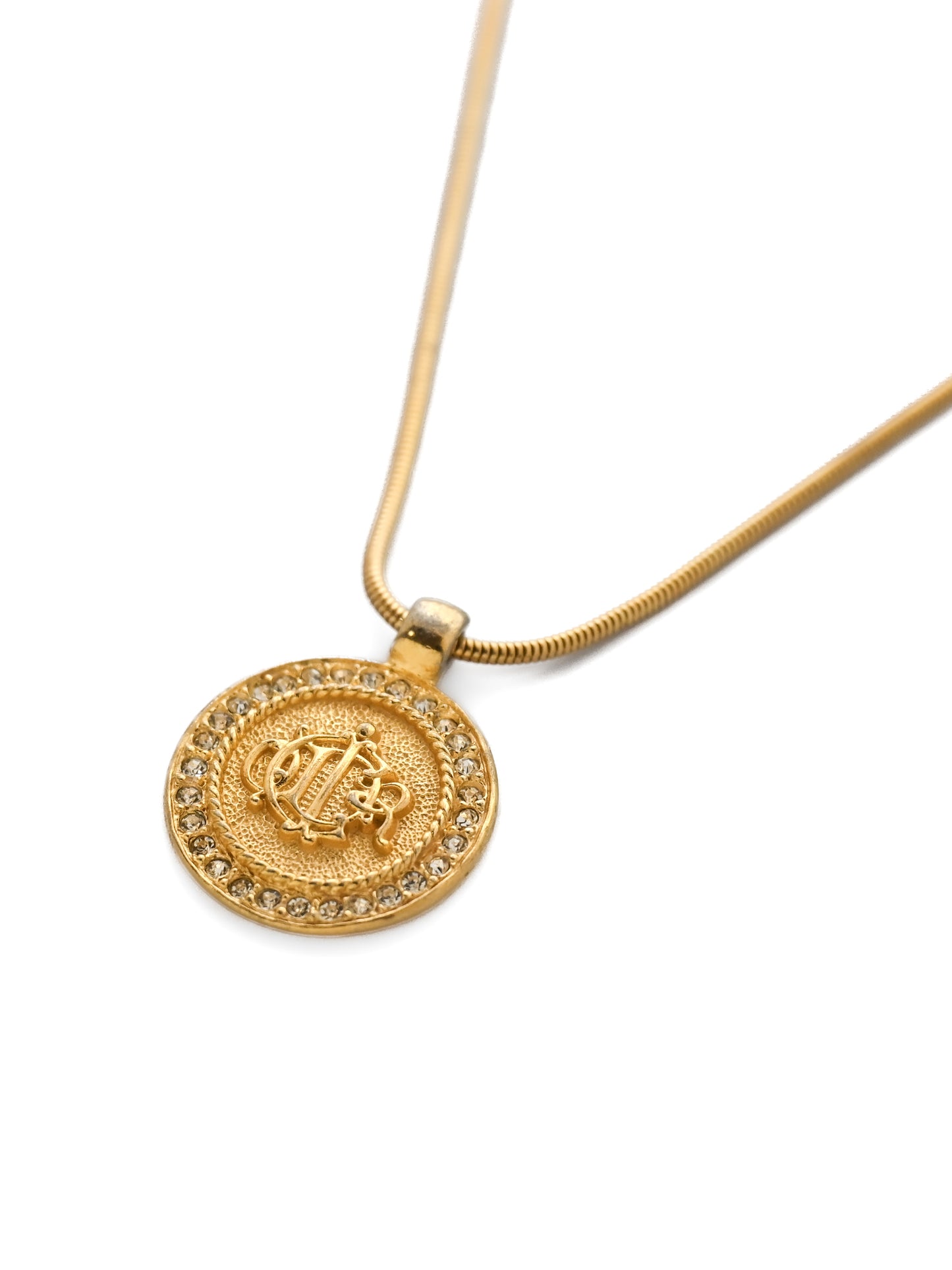 Dior Pumpkin Carriage Monogram Medallion Snake Bone Chain Necklace