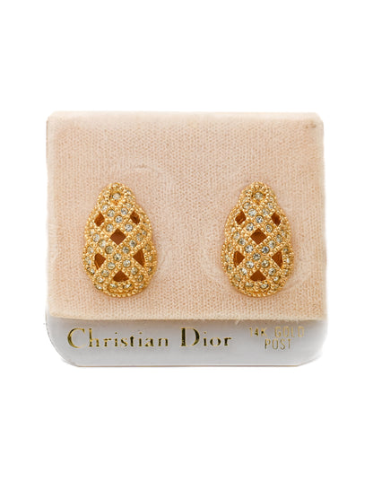 Dior Interlocking Ribbon Teardrop 14k Gold Post Earrings