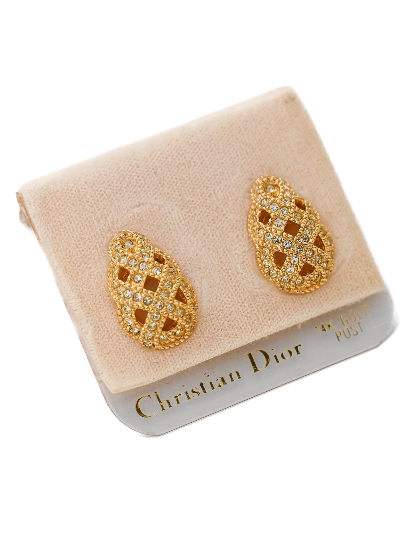 Dior Interlocking Ribbon Teardrop 14k Gold Post Earrings