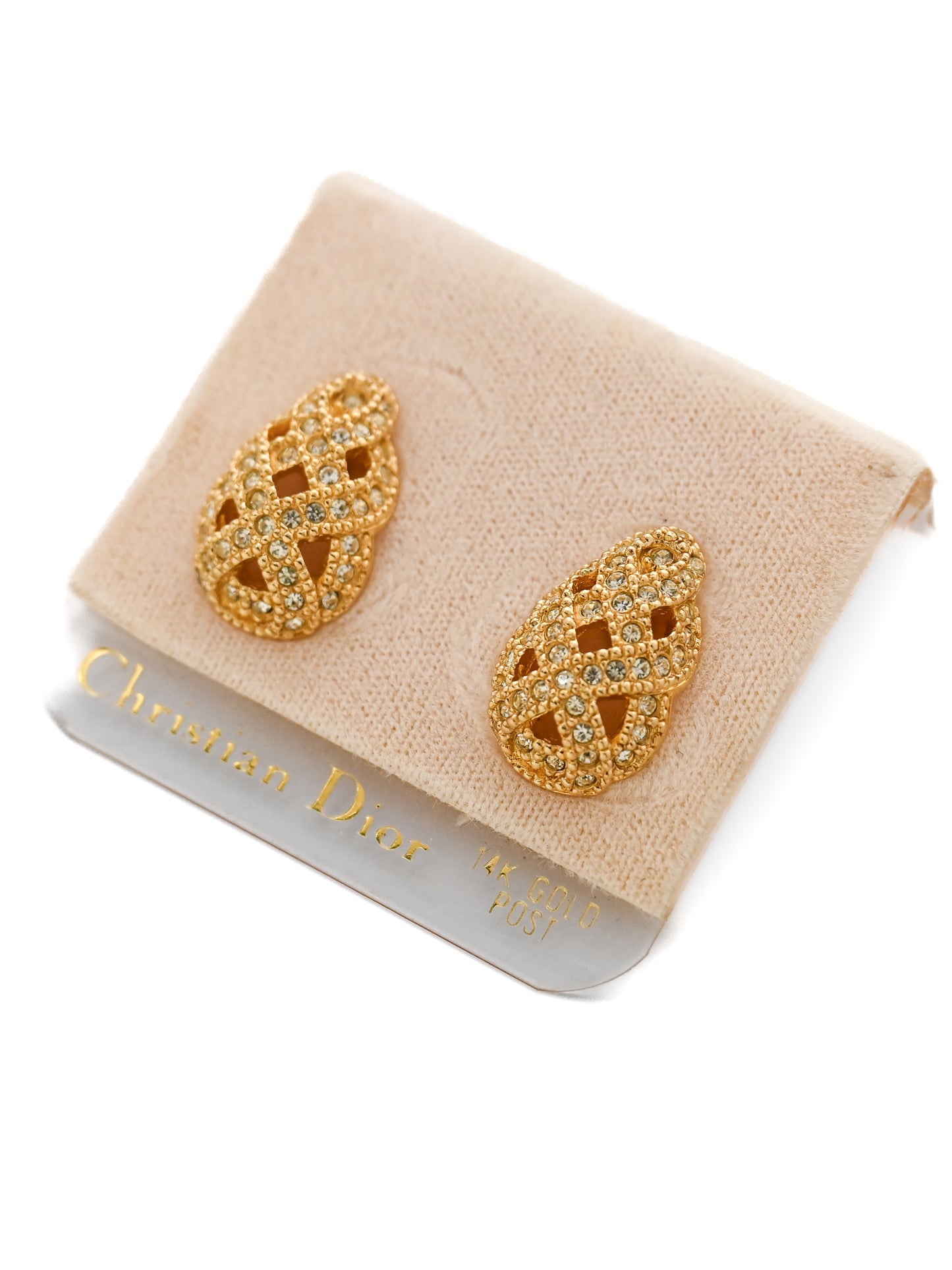 Dior Interlocking Ribbon Teardrop 14k Gold Post Earrings