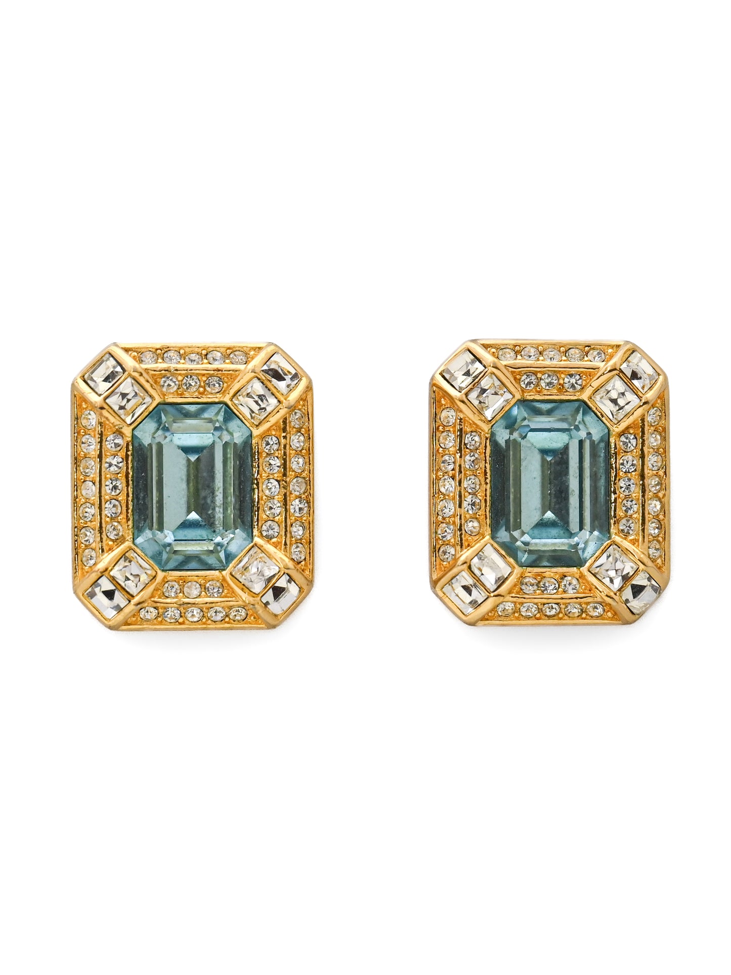 Dior Blue Glass Rectangular Clip Earrings