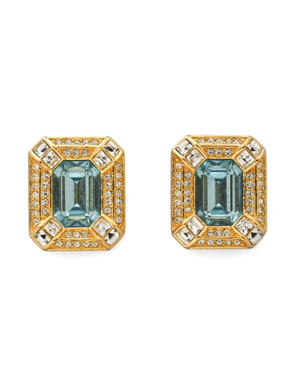Dior Blue Glass Rectangular Clip Earrings