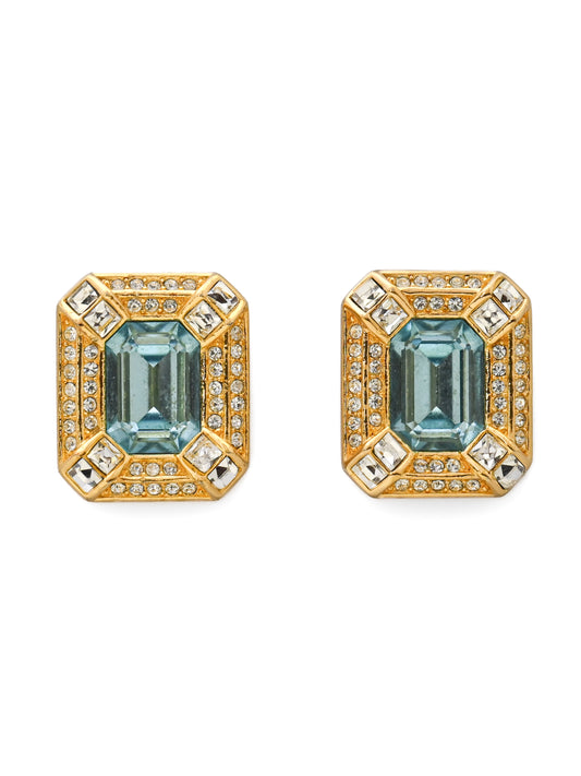 Dior Blue Glass Rectangular Clip Earrings
