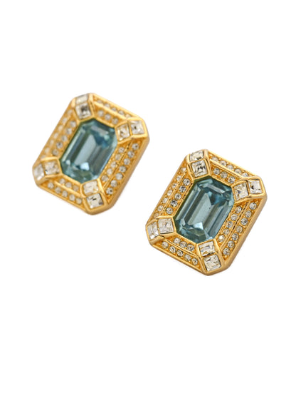 Dior Blue Glass Rectangular Clip Earrings