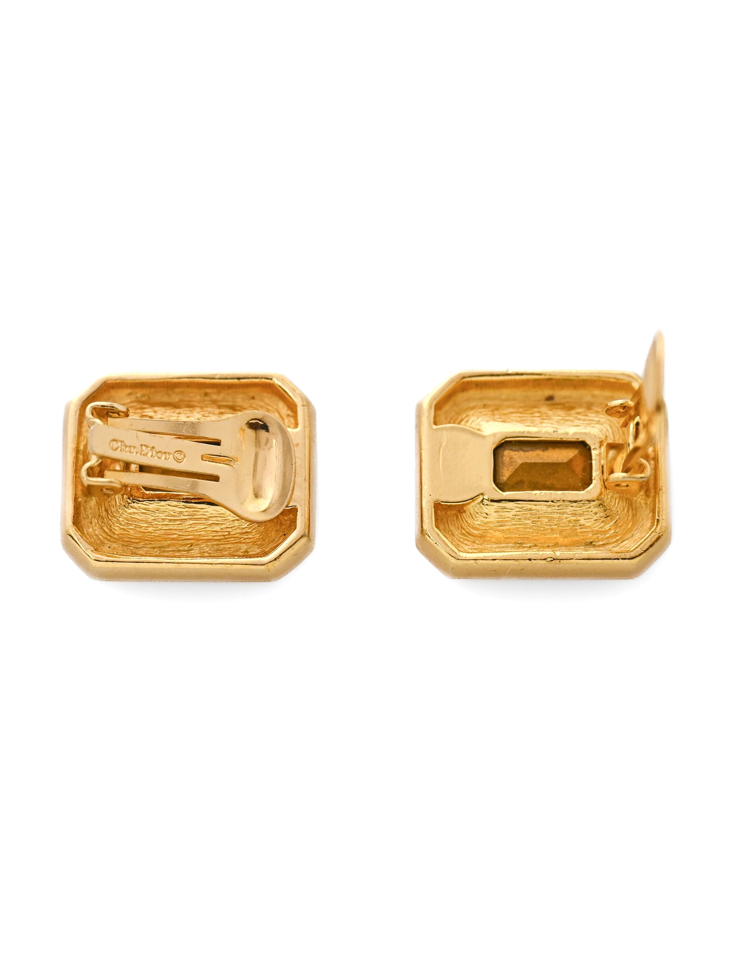 Dior Blue Glass Rectangular Clip Earrings